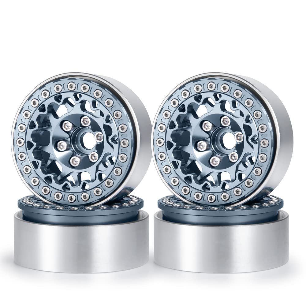 RCLIONS 1.9inch Beadlock Wheels Aluminum Rims for AXIAL SCX10 SCX10 II 90046 SCX10 III AXI03007 TRX4 1/10th RC Crawler Truck Car (Titanium)