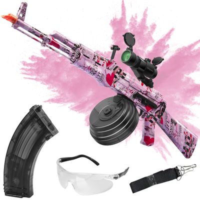Large AKM-47 Gel Ball Blaster - 200FPS and Shoot Up to 100FT Gel Ball Blaster, Double Shooting Modes, Suitable for Adults, Pink