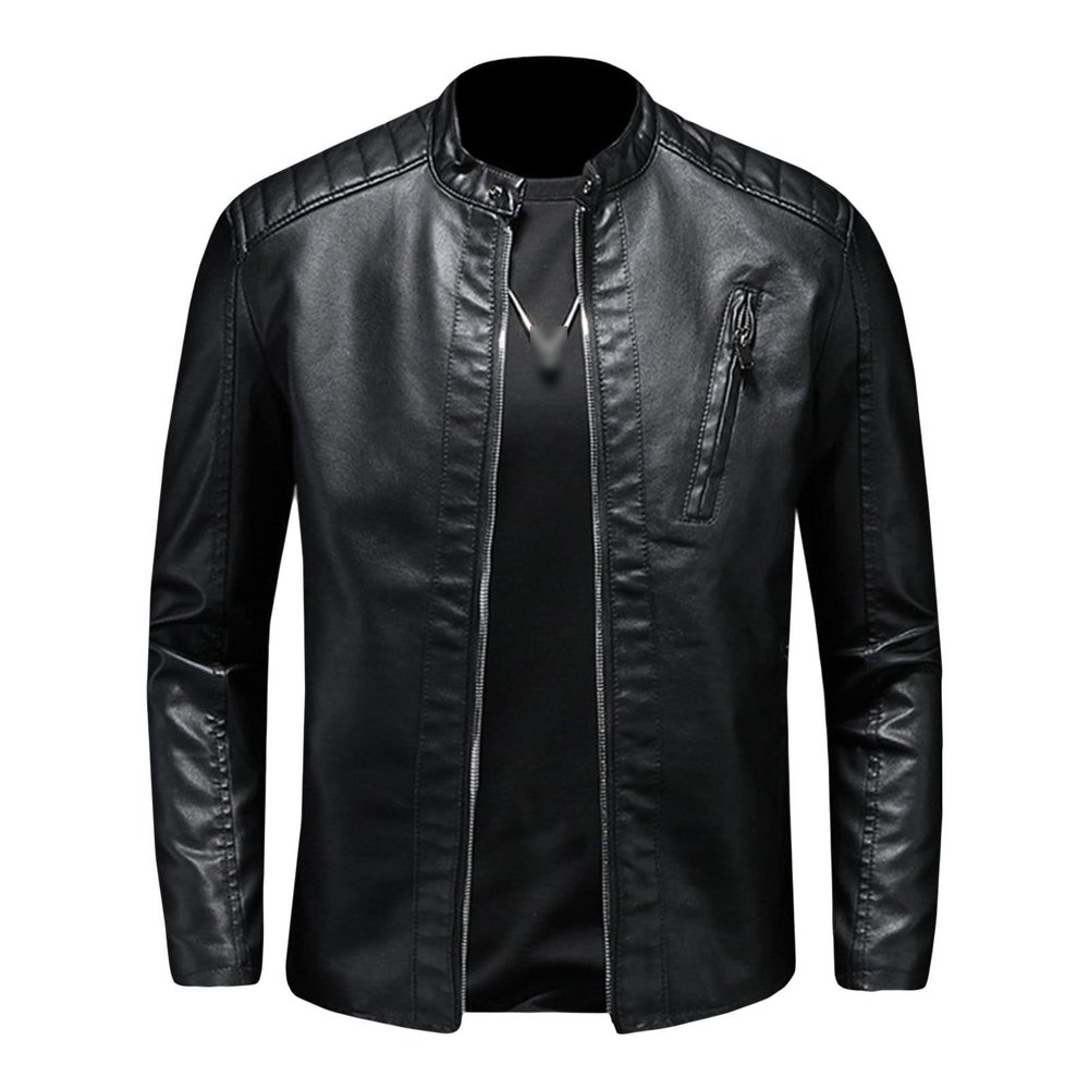 Maiyifu-GJ Men's Vintage Faux Leather Jacket PU Zip Up Stand Collar Bomber Coat Retro Warm Slim Fit Jackets Windbreaker (Black,XX-Large)