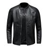 Maiyifu-GJ Men's Vintage Faux Leather Jacket PU Zip Up Stand Collar Bomber Coat Retro Warm Slim Fit Jackets Windbreaker (Black,XX-Large) view 1