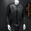 Maiyifu-GJ Men's Vintage Faux Leather Jacket PU Zip Up Stand Collar Bomber Coat Retro Warm Slim Fit Jackets Windbreaker (Black,XX-Large) view 3