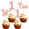 24Pcs One Cupcake Toppers Glitter 1st Birthday Cupcake Picks for Baby Shower First Birthday Party Cake Decorations Supplies Rose Gold view 1
