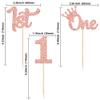 24Pcs One Cupcake Toppers Glitter 1st Birthday Cupcake Picks for Baby Shower First Birthday Party Cake Decorations Supplies Rose Gold view 2
