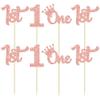 24Pcs One Cupcake Toppers Glitter 1st Birthday Cupcake Picks for Baby Shower First Birthday Party Cake Decorations Supplies Rose Gold view 3