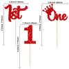 24Pcs 1st Birthday Cupcake Toppers Glitter First Birthday One Cupcake Picks for Baby Shower 1st Birthday Party Cake Decorations Supplies Red view 2