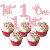 24Pcs One Cupcake Toppers Glitter 1st Birthday Cupcake Pick Decorations for Baby Shower First Birthday Party Cake Decorations Supplies Pink view 1