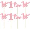 24Pcs One Cupcake Toppers Glitter 1st Birthday Cupcake Pick Decorations for Baby Shower First Birthday Party Cake Decorations Supplies Pink view 3