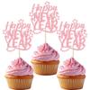 24Pcs Glitter Happy New Year Cupcake Toppers 2026 Hello 2026 Welcome to 2026 Happy New Year Cake Picks Decorations for Holiday Theme Party Supplies Rose Gold view 1