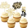 24Pcs 2026 Happy New Year Cupcake Topper Gold Glitter Hello 2026 Cupcake Toppers Cheers to 2026 Champagne Cupcake Topper Firework Cake Picks for New Year Eve Party Decor Supplies view 1