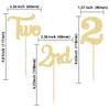 24Pcs 2nd Birthday Cupcake Toppers Glitter Second Birthday Two Cupcake Picks for Baby Shower 2nd Birthday Anniversary Party Cake Decorations Supplies Gold view 2
