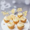 24Pcs 4th Birthday Cupcake Toppers Glitter Fourth Birthday Two Cupcake Picks for Baby Shower 4th Birthday Anniversary Party Cake Decorations Supplies Gold view 4