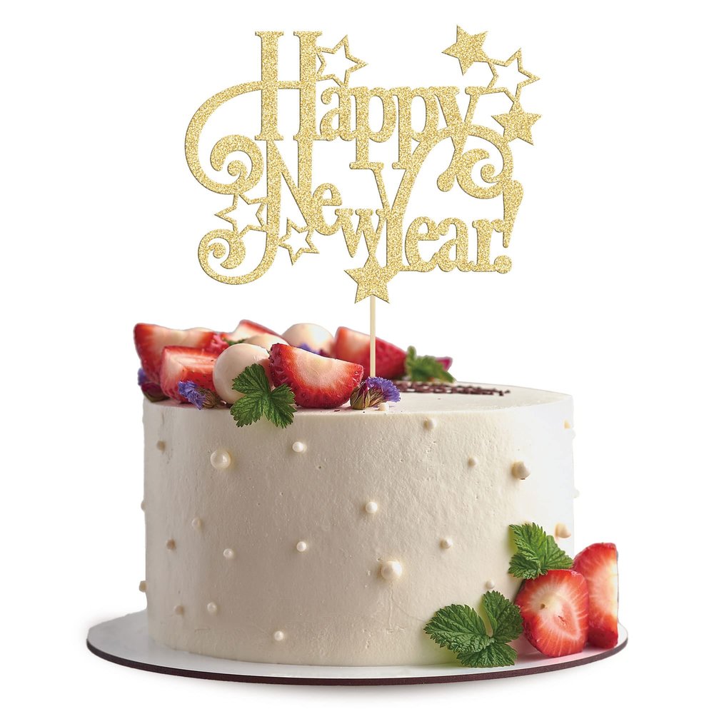 1Pc Happy New Year Cake Topper 2026 New Years Eva Party Cake Decorations for New Years Party Supplies Hello 2026 Holiday Theme Party Decorations Gold Glitter