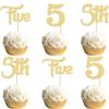 24Pcs 5th Birthday Cupcake Toppers Glitter Fifth Birthday Five Cupcake Picks for Baby Shower 5th Birthday Anniversary Party Cake Decorations Supplies Gold view 1