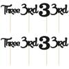24Pcs 3rd Birthday Cupcake Toppers Glitter Third Three Picks for Baby Shower Anniversary Party Cake Decorations Supplies Black view 3