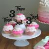 24Pcs 3rd Birthday Cupcake Toppers Glitter Third Three Picks for Baby Shower Anniversary Party Cake Decorations Supplies Black view 4