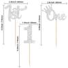 24Pcs One Cupcake Toppers Glitter 1st Birthday Cupcake Pick Decorations for Baby Shower First Birthday Party Cake Decorations Supplies Silver view 2