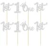 24Pcs One Cupcake Toppers Glitter 1st Birthday Cupcake Pick Decorations for Baby Shower First Birthday Party Cake Decorations Supplies Silver view 3