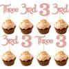 24 Pack Three Cupcake Toppers Glitter 3rd Birthday Cupcake Picks for Baby Shower Third Birthday Party Cake Decorations Supplies Rose Gold view 1
