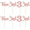 24 Pack Three Cupcake Toppers Glitter 3rd Birthday Cupcake Picks for Baby Shower Third Birthday Party Cake Decorations Supplies Rose Gold view 3