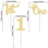 24Pcs 1st Birthday Cupcake Toppers Glitter First Birthday One Cupcake Picks for Baby Shower 1st Birthday Party Cake Decorations Supplies Gold view 2