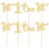 24Pcs 1st Birthday Cupcake Toppers Glitter First Birthday One Cupcake Picks for Baby Shower 1st Birthday Party Cake Decorations Supplies Gold view 3