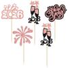 24Pcs 2026 Happy New Year Cupcake Topper Rose Gold Glitter Hello 2026 Cupcake Toppers Cheers to 2026 Champagne Cupcake Topper Firework Cake Picks for New Year Eve Party Decor Supplies view 3
