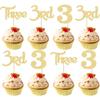 24 Pack 3rd Birthday Cupcake Toppers Glitter Third Birthday Three Cupcake Picks for Baby Shower 3rd Birthday Anniversary Party Cake Decorations Supplies Gold view 1