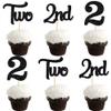 24Pcs Two Cupcake Toppers Glitter 2nd Birthday Cupcake Pick Decorations for Baby Shower Second Birthday Party Cake Decorations Supplies Black view 1