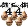 24Pcs Four Cupcake Toppers Glitter 4th Birthday Cupcake Pick Decorations for Baby Shower 4th Birthday Party Cake Decorations Supplies Black view 1