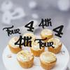 24Pcs Four Cupcake Toppers Glitter 4th Birthday Cupcake Pick Decorations for Baby Shower 4th Birthday Party Cake Decorations Supplies Black view 4