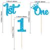 24Pcs 1st Birthday Cupcake Toppers Glitter First Birthday Cake Decorations One Cupcake Picks for Kids Baby Shower 1st Birthday Party Cake Decorations Supplies Blue view 2