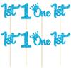 24Pcs 1st Birthday Cupcake Toppers Glitter First Birthday Cake Decorations One Cupcake Picks for Kids Baby Shower 1st Birthday Party Cake Decorations Supplies Blue view 3