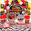 Race Car Birthday Party Decorations - Happy Birthday Racing Car Backdrop, Balloons, Tableware, Car Party Signs, Tableclothfor Kids Boys Let's Go Racing Party, Checkered Party Supplies, Serves 20 view 1