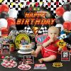 Race Car Birthday Party Decorations - Happy Birthday Racing Car Backdrop, Balloons, Tableware, Car Party Signs, Tableclothfor Kids Boys Let's Go Racing Party, Checkered Party Supplies, Serves 20 view 4