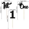 24Pcs 1st Birthday Cupcake Toppers Glitter First Birthday Cake Decorations One Cupcake Picks for Kids Baby Shower 1st Birthday Party Cake Decorations Supplies Black view 2