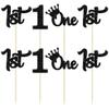 24Pcs 1st Birthday Cupcake Toppers Glitter First Birthday Cake Decorations One Cupcake Picks for Kids Baby Shower 1st Birthday Party Cake Decorations Supplies Black view 3
