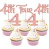 24Pcs Four Cupcake Toppers Glitter 4th Birthday Cupcake Picks for Baby Shower Fourth Birthday Party Cake Decorations Supplies Rose Gold view 1