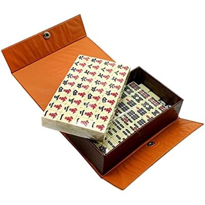 Antique Chinese Mahjong Game Set with Carrying Travel Case Travel Mahjong Set for Adults Boys and Girls