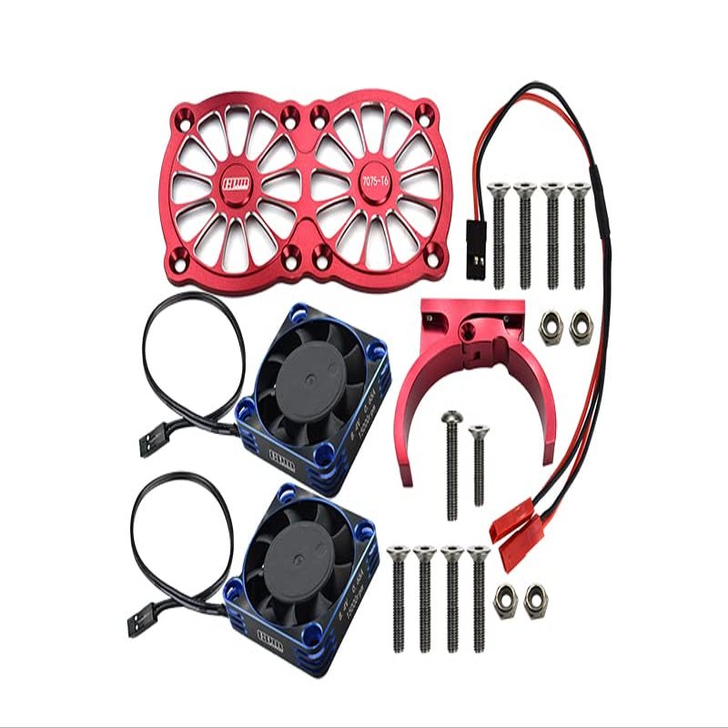 GPM Upgrades Aluminum 7075-T6 Motor Heatsink with Dual Metal Frame Waterproof Cooling Fan and Adjustable Mount for 1/5 Kraton/Outcast 8S BLX&1/5 X-Maxx 6S/8S Monster Truck&XO-01 RC Cars (red)