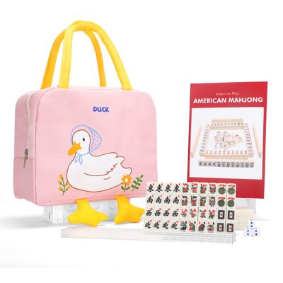drizzle Travel Mini American Mahjong Set - 166 White Tiles Includes Jokers 0.8" White Melamine Material - with Racks Instructions and Duck Bag 2.20 Pounds