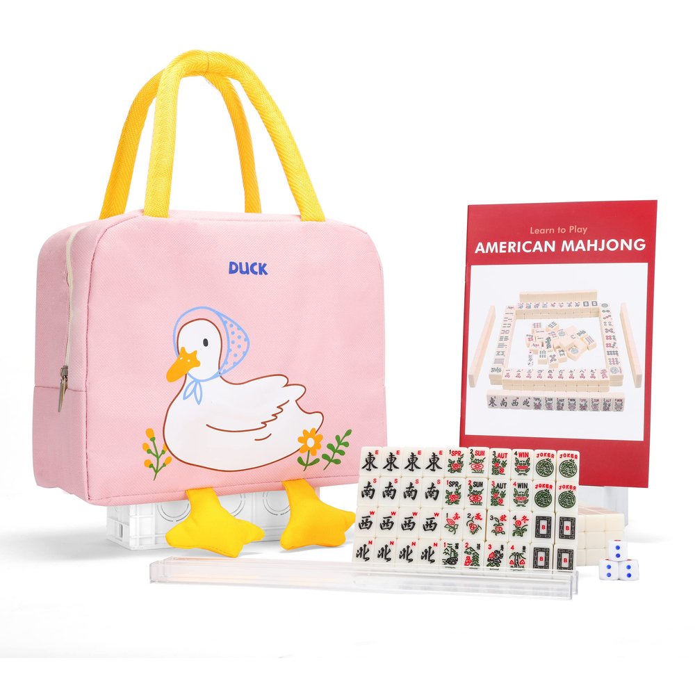 drizzle Travel Mini American Mahjong Set - 166 White Tiles Includes Jokers 0.8" White Melamine Material - with Racks Instructions and Duck Bag 2.20 Pounds