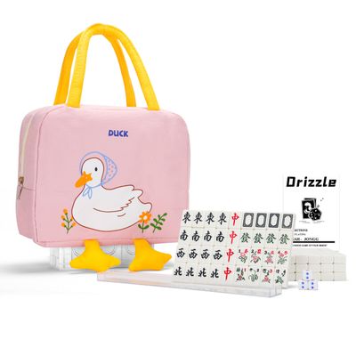 drizzle 24mm Travel Mahjong Game Set Mini Duck - 0.9" Portable 144 Tiles - 4Pcs Racks Melamine Material Mah-Jong Family Leisure Time 2.76 Pounds -