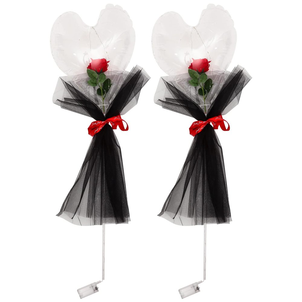 2pcs Glow Ball Valentines Day Decor Decorative Balloons Rose Flowers Balloons Light up Flower Bouquet Valenties Decorations Transparent Plastic Supplies Led