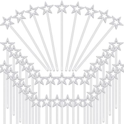 Sratte 100 Pcs 13 Inch Star Wand Fairy Baton Stick Princess Plating Wand Fairy Accessories for Women Angel Baton for Girls Kids Witch Costume Halloween Witch Queen Cosplay Prop(Silver)