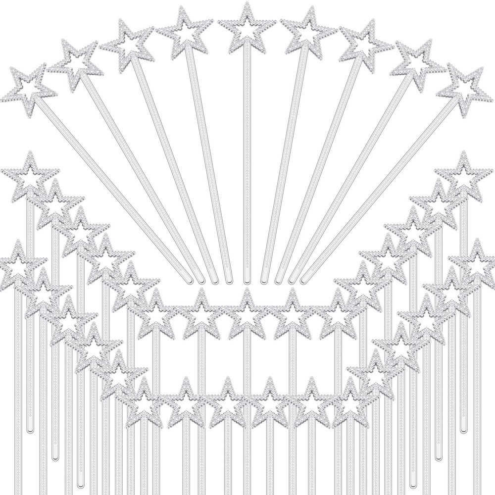 Sratte 100 Pcs 13 Inch Star Wand Fairy Baton Stick Princess Plating Wand Fairy Accessories for Women Angel Baton for Girls Kids Witch Costume Halloween Witch Queen Cosplay Prop(Silver)