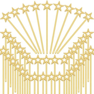 Sratte 100 Pcs 13 Inch Star Wand Fairy Baton Stick Princess Plating Wand Fairy Accessories for Women Angel Baton for Girls Kids Witch Costume Halloween Witch Queen Cosplay Prop(Gold)