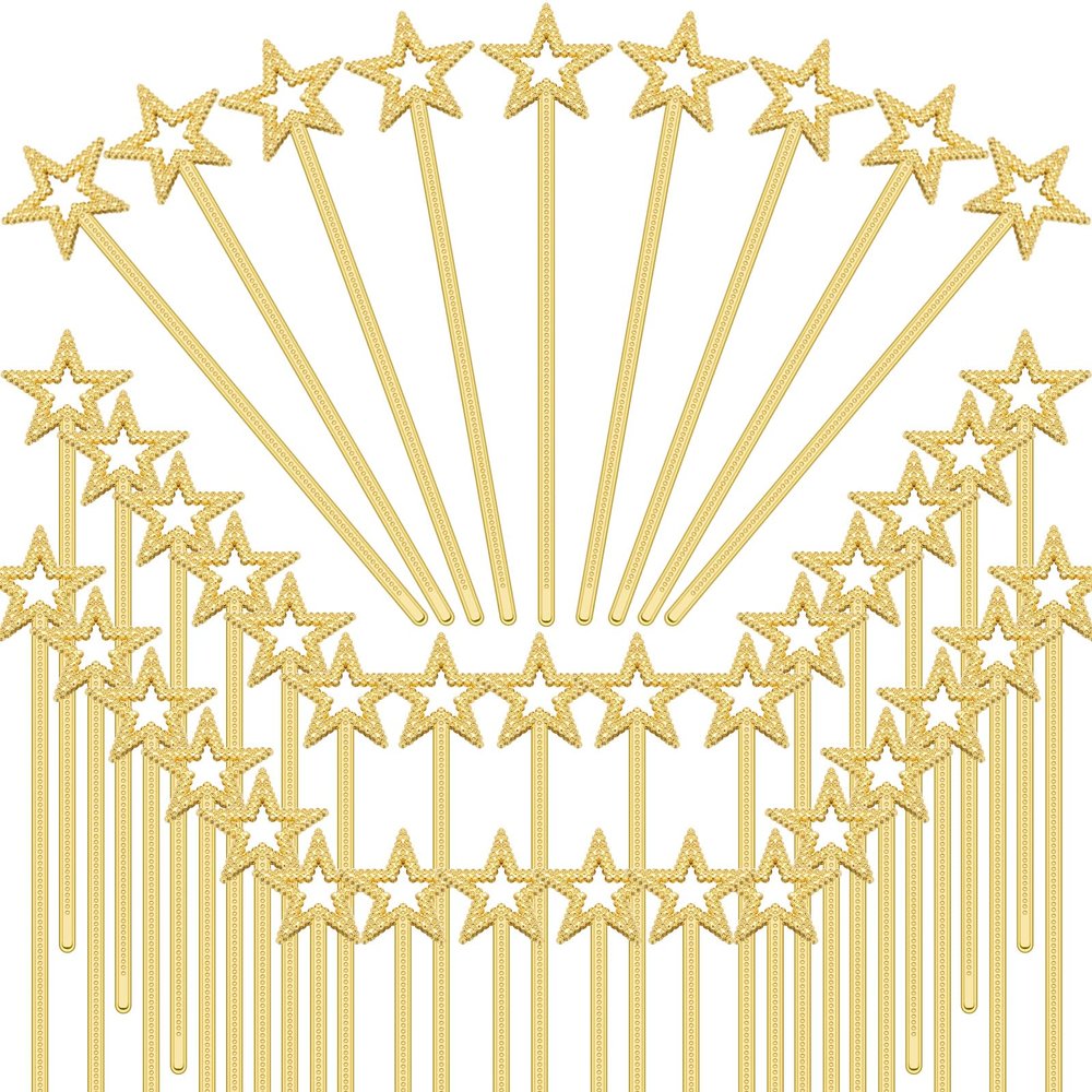 Sratte 100 Pcs 13 Inch Star Wand Fairy Baton Stick Princess Plating Wand Fairy Accessories for Women Angel Baton for Girls Kids Witch Costume Halloween Witch Queen Cosplay Prop(Gold)