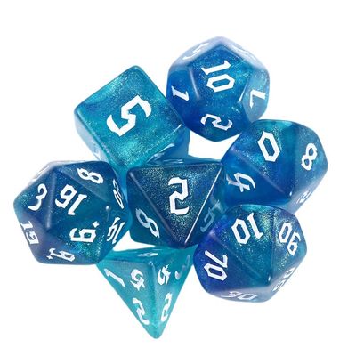 7-Die Iridescent Glitter Polyhedral Two-Tone Dice Set D4 D6 D8 D10 D% D12 D20 for DND Enthusiast RPG Adventurer(Aqua+Blue)