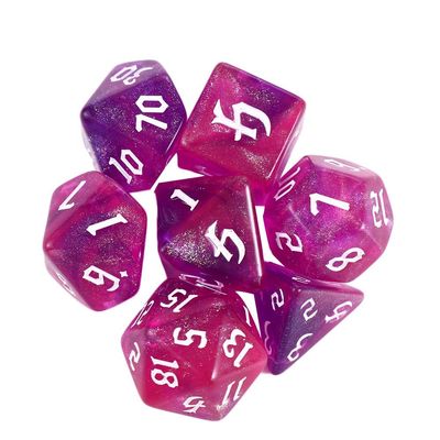 7-Die Iridescent Glitter Polyhedral Two-Tone Dice Set D4 D6 D8 D10 D% D12 D20 for DND Enthusiast RPG Adventurer(Rose + Purple)