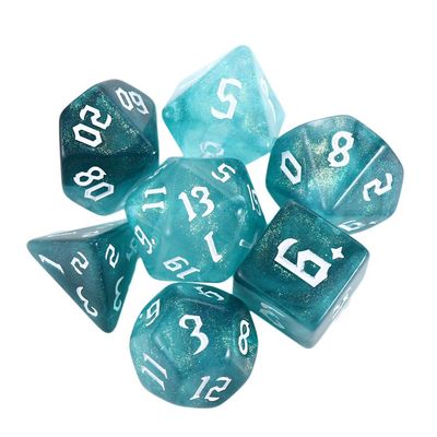 7-Die Iridescent Glitter Polyhedral Two-Tone Dice Set D4 D6 D8 D10 D% D12 D20 for DND Enthusiast RPG Adventurer(Green + Milk White)